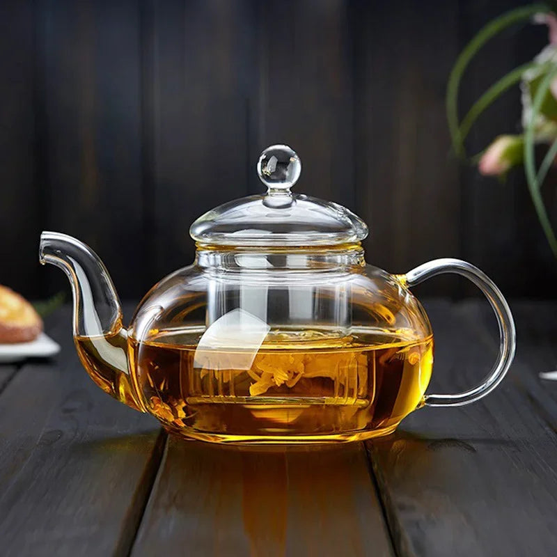 Heat Resistant Borosilicate Glass Teapot For Flower Tea