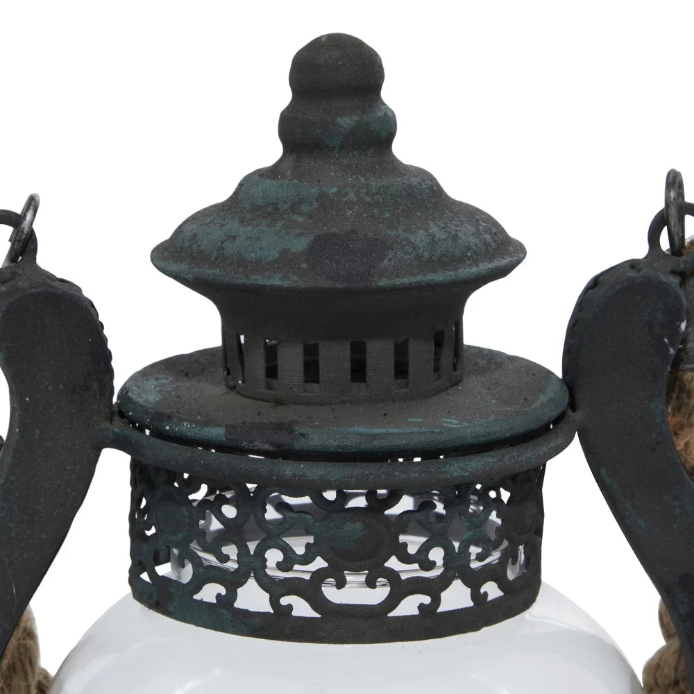 Rustic Metal Lantern Candle Holder With Rope Handle