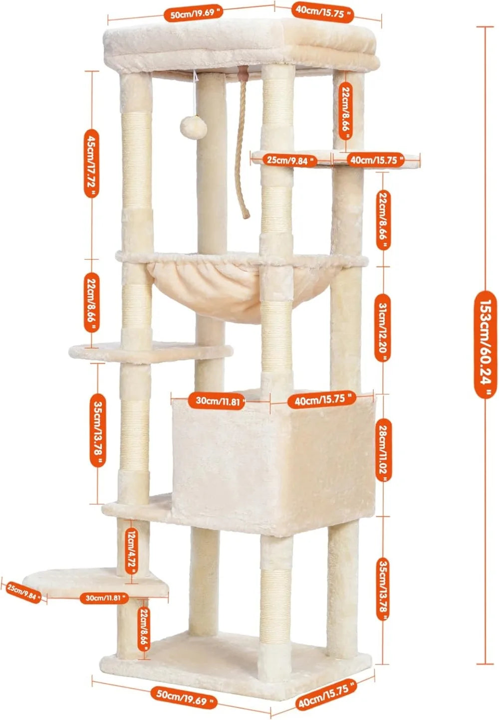 Heybly Cat Tree for Indoor Cats Multi-Level Plush Condo