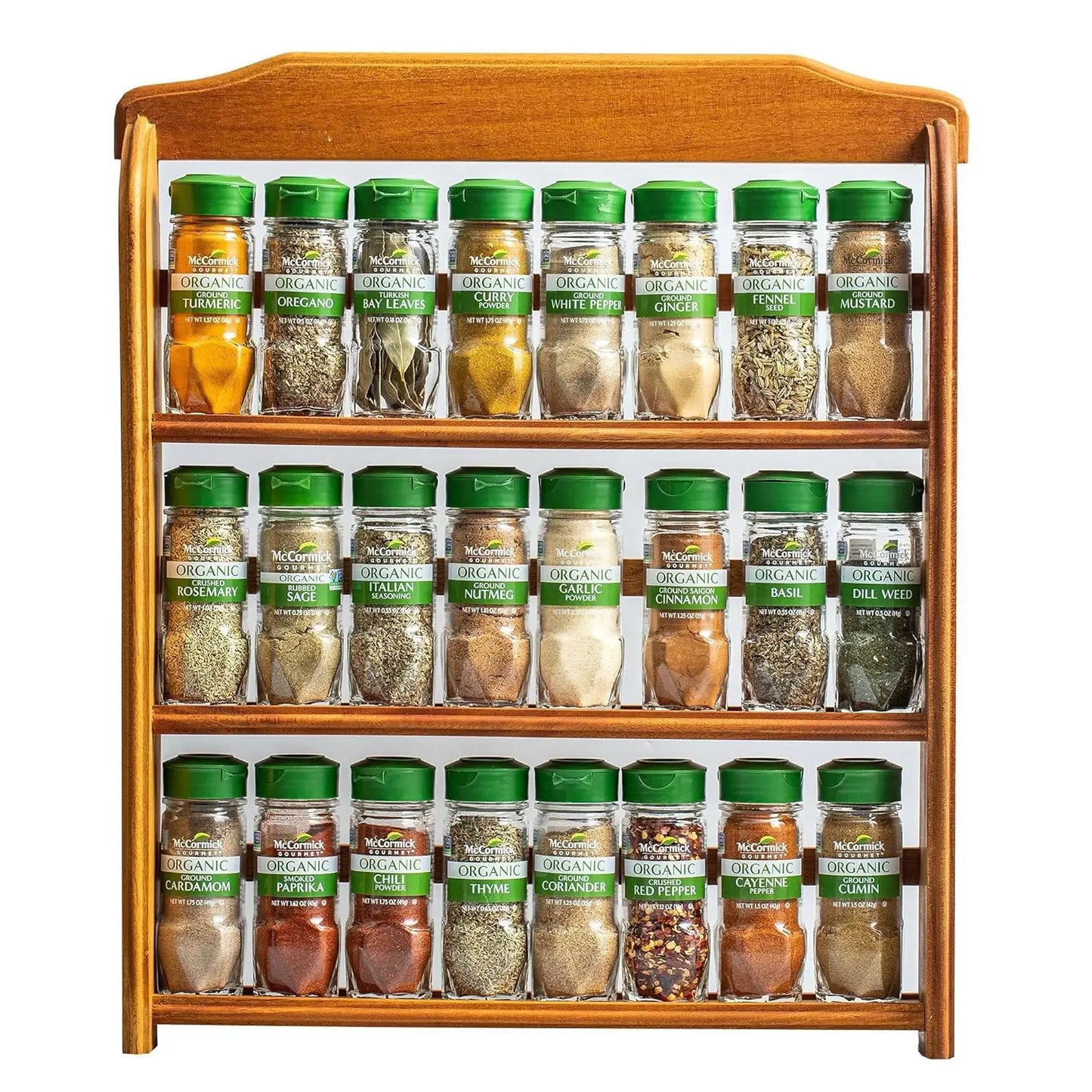 Three-Tier Wood Spice Rack With Organic Herbs And Spices