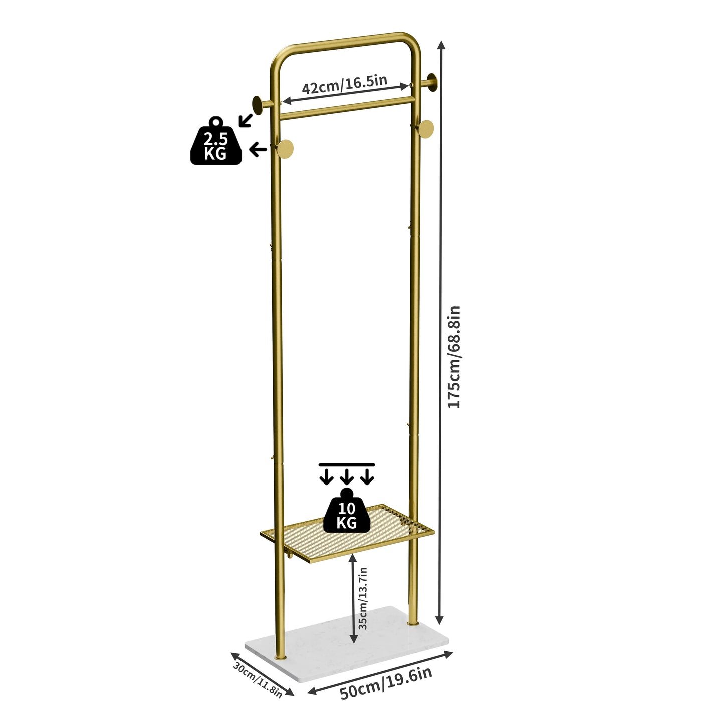 Heavy Duty Freestanding Pole Clothing Rack With Granite Stone Base