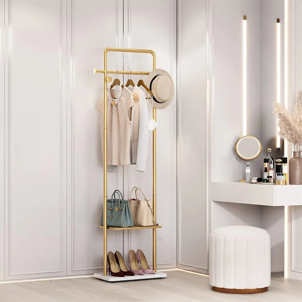 Heavy Duty Freestanding Pole Clothing Rack With Granite Stone Base