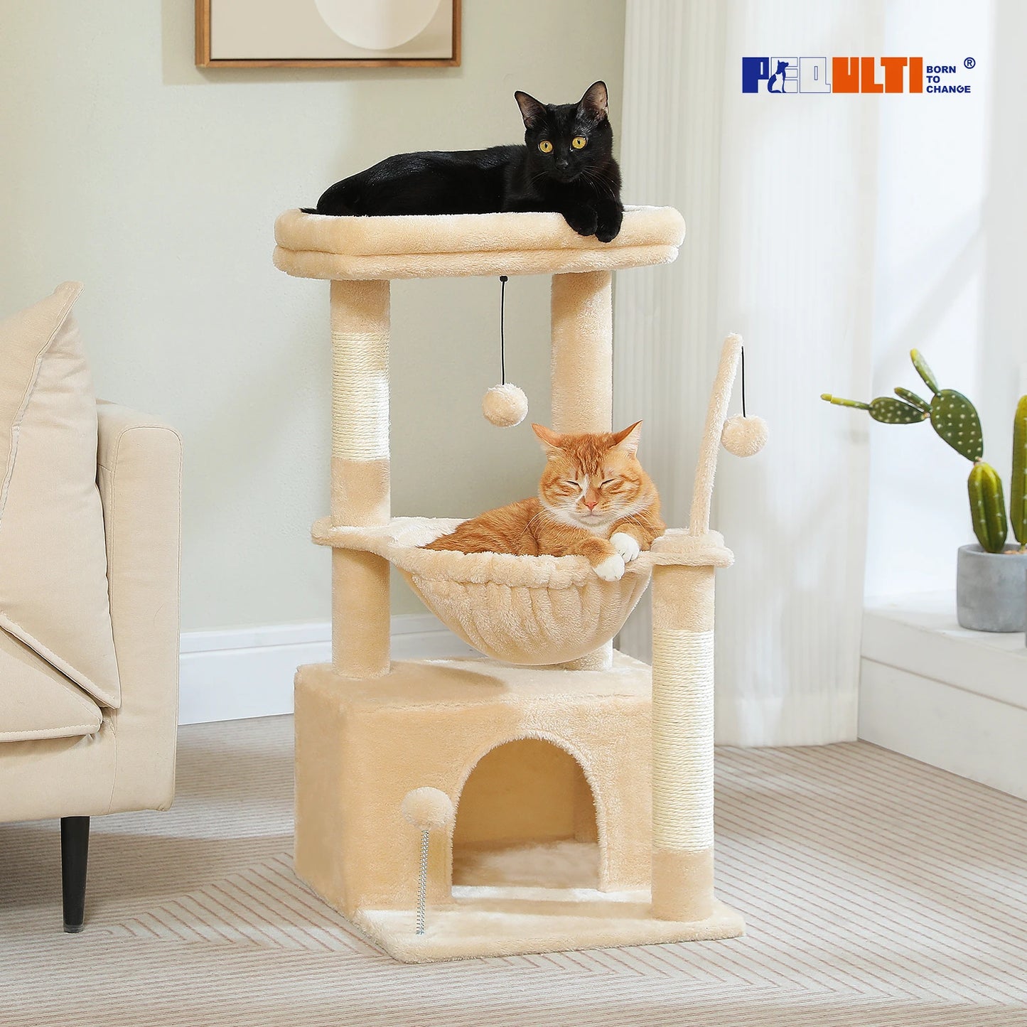 PAWZ Road 4-in-1 Cat Tree With Condo, Sisal Scratching, Hammock