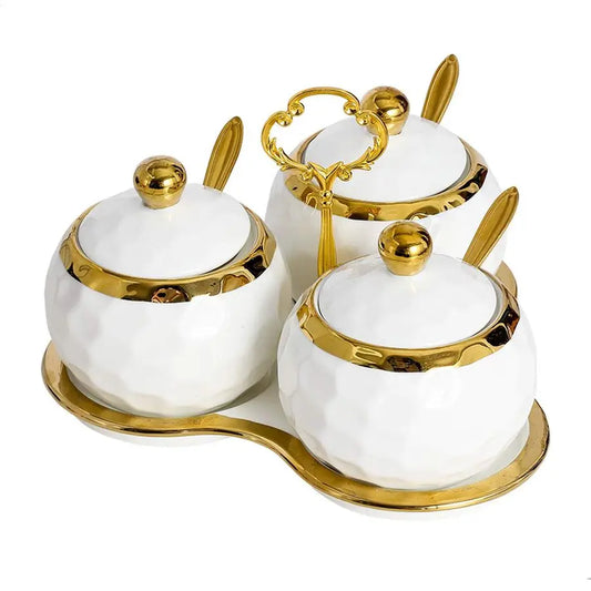 Porcelain Sugar Bowl Condiment Pot Salt Container With Lid
