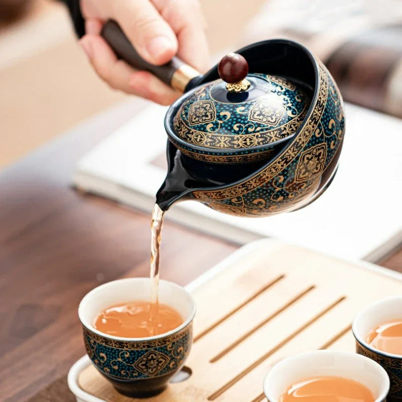 PDQ CN Kung Fu Tea Set Sand Ceramic Pottery Travel Gift