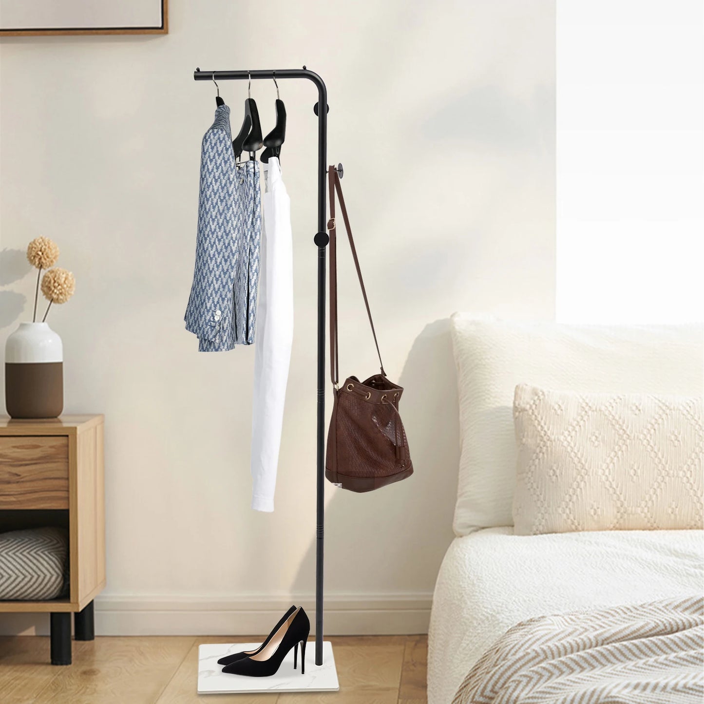 Modern L Shaped Corner Clothing Rack Freestanding Garment Organizer
