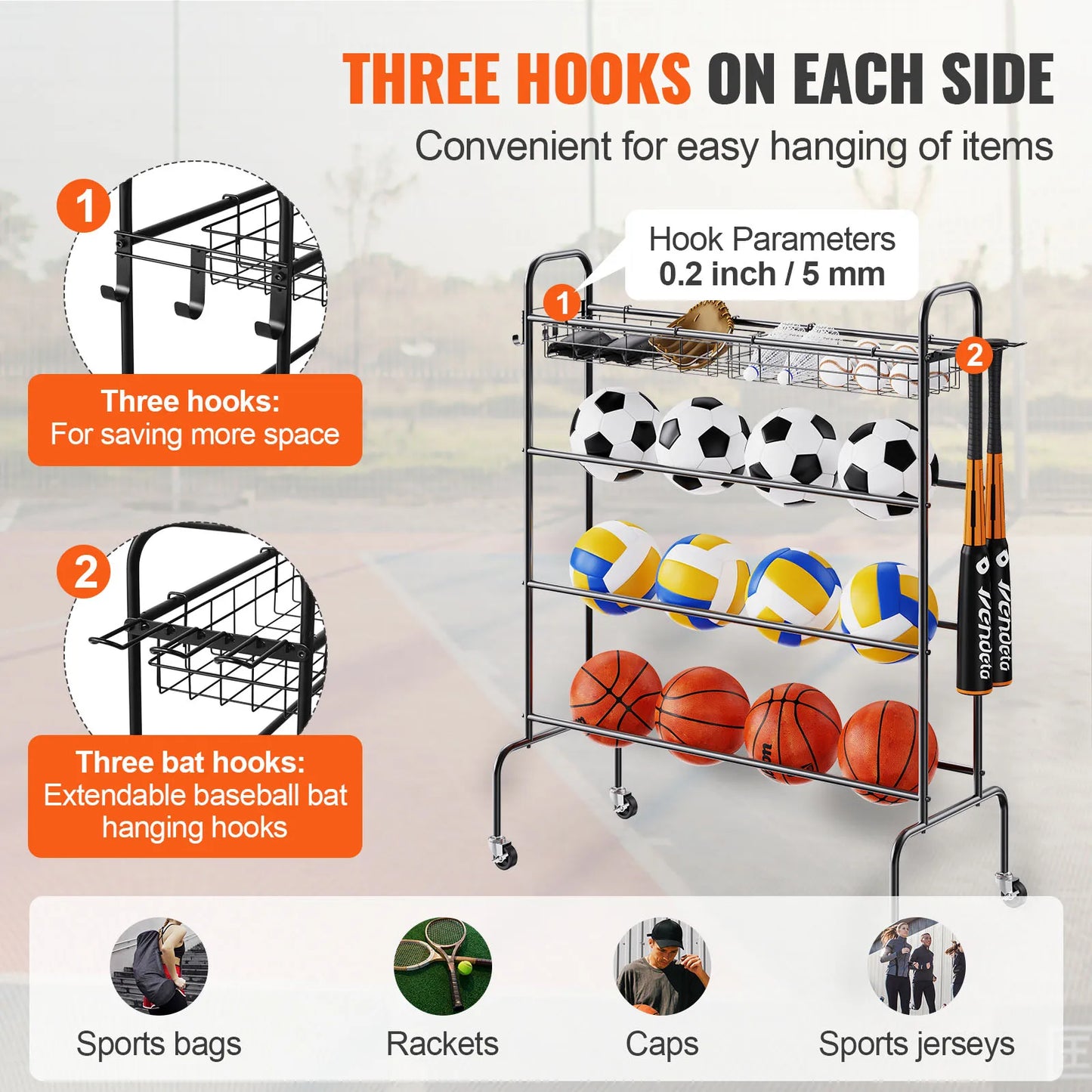 VEVOR Four-Layer Basketball Rack With Wheels Rolling Stand And Organizer