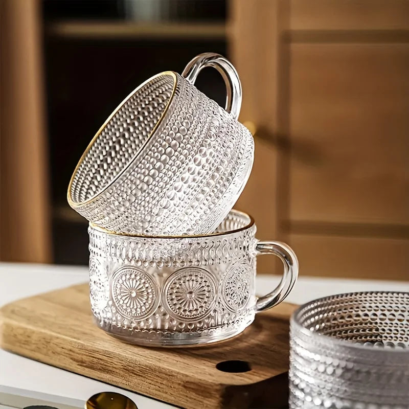 NONED Vintage Glass Cups Set With Wooden Lids Four-Piece Collection