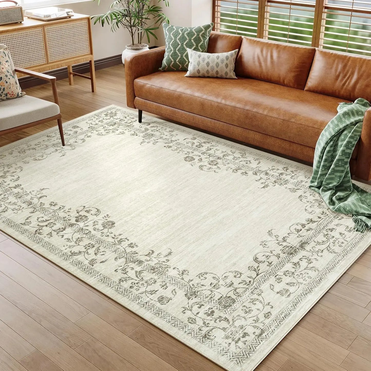 HiMISS Floral Border Washable Area Rug For Living Room And Bedroom