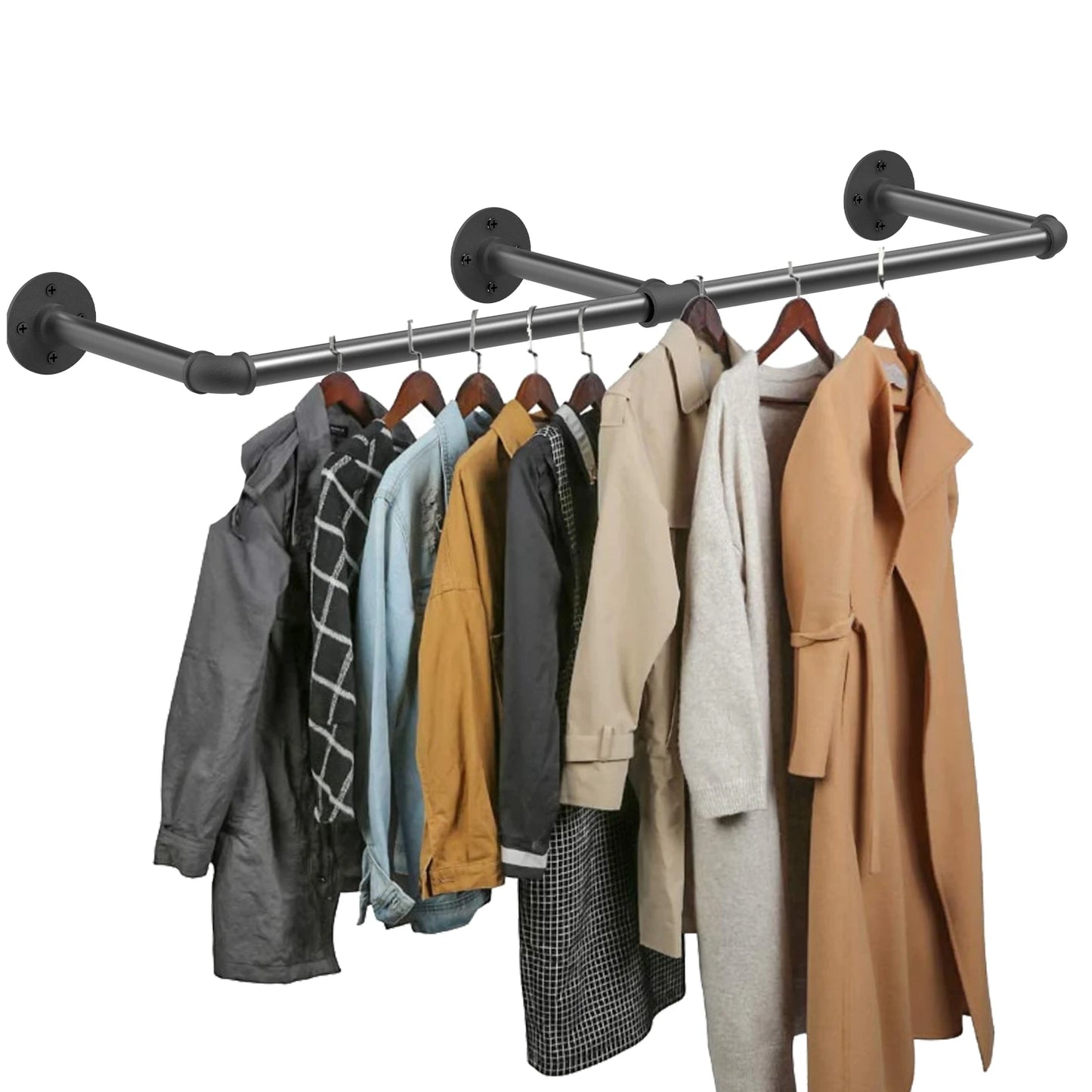 None Industrial Pipe Wall Mounted Clothes Rack With Hooks