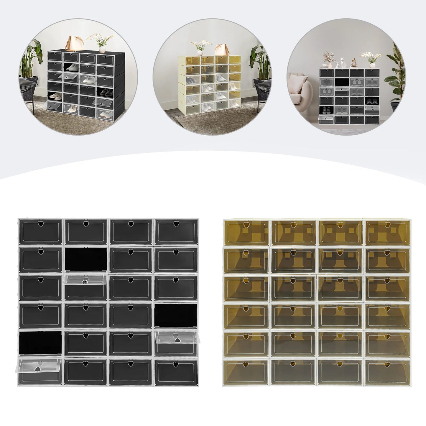Bymaocar Stackable Shoe Organizer Boxes With Heart Shaped Hole