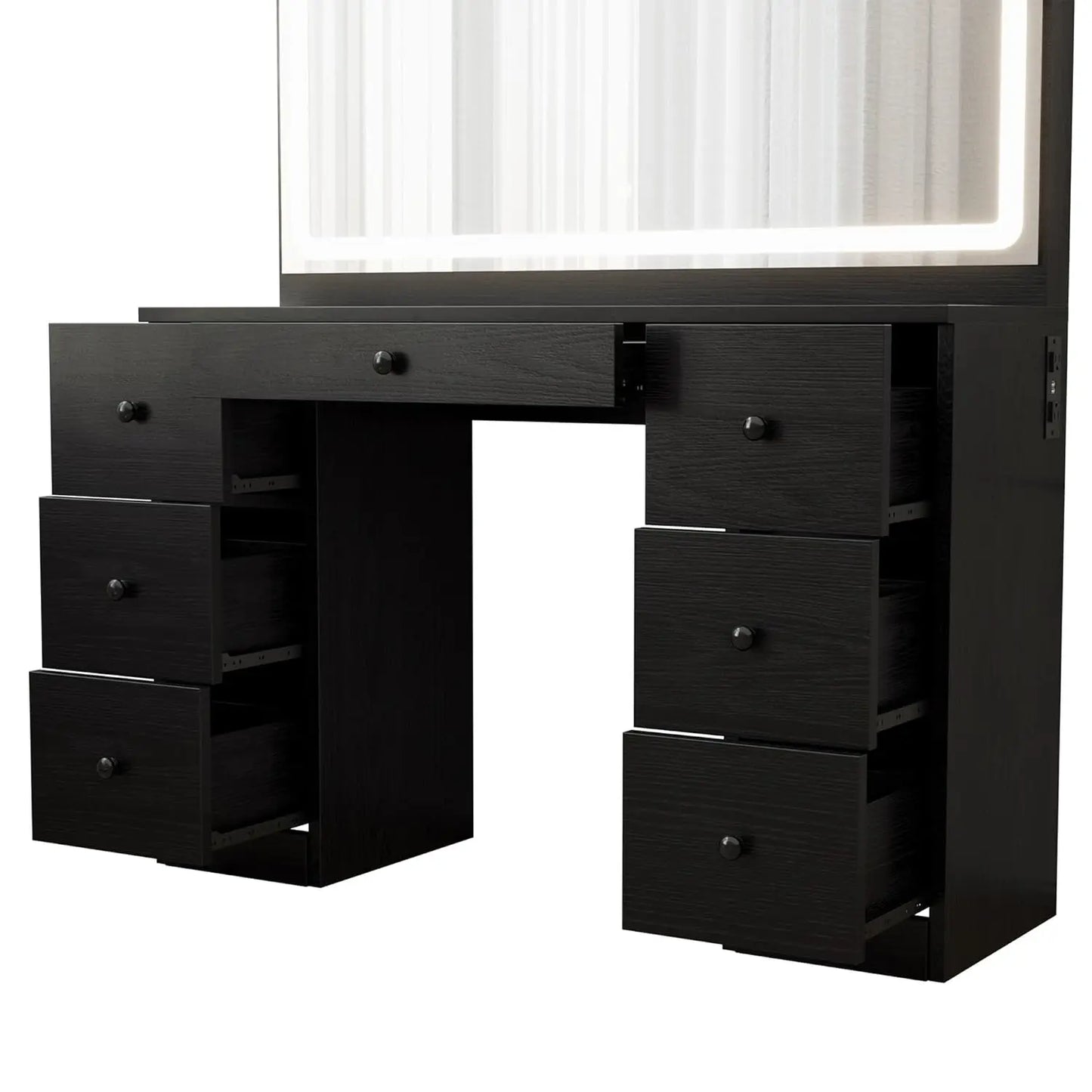 Vanity Makeup Desk Set With LED Lighted Mirror And Power Outlet