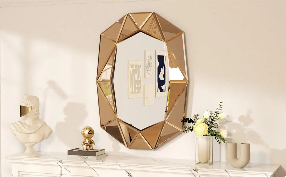 Wisfor Irregular Glass Wall Mirror With Beveled Diamond Edge
