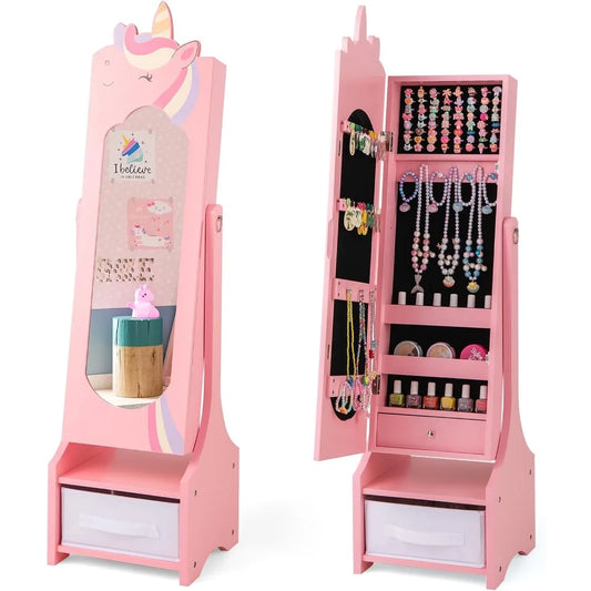 Jewelry Armoire Standing Cabinet With Full Length Mirror And Drawers