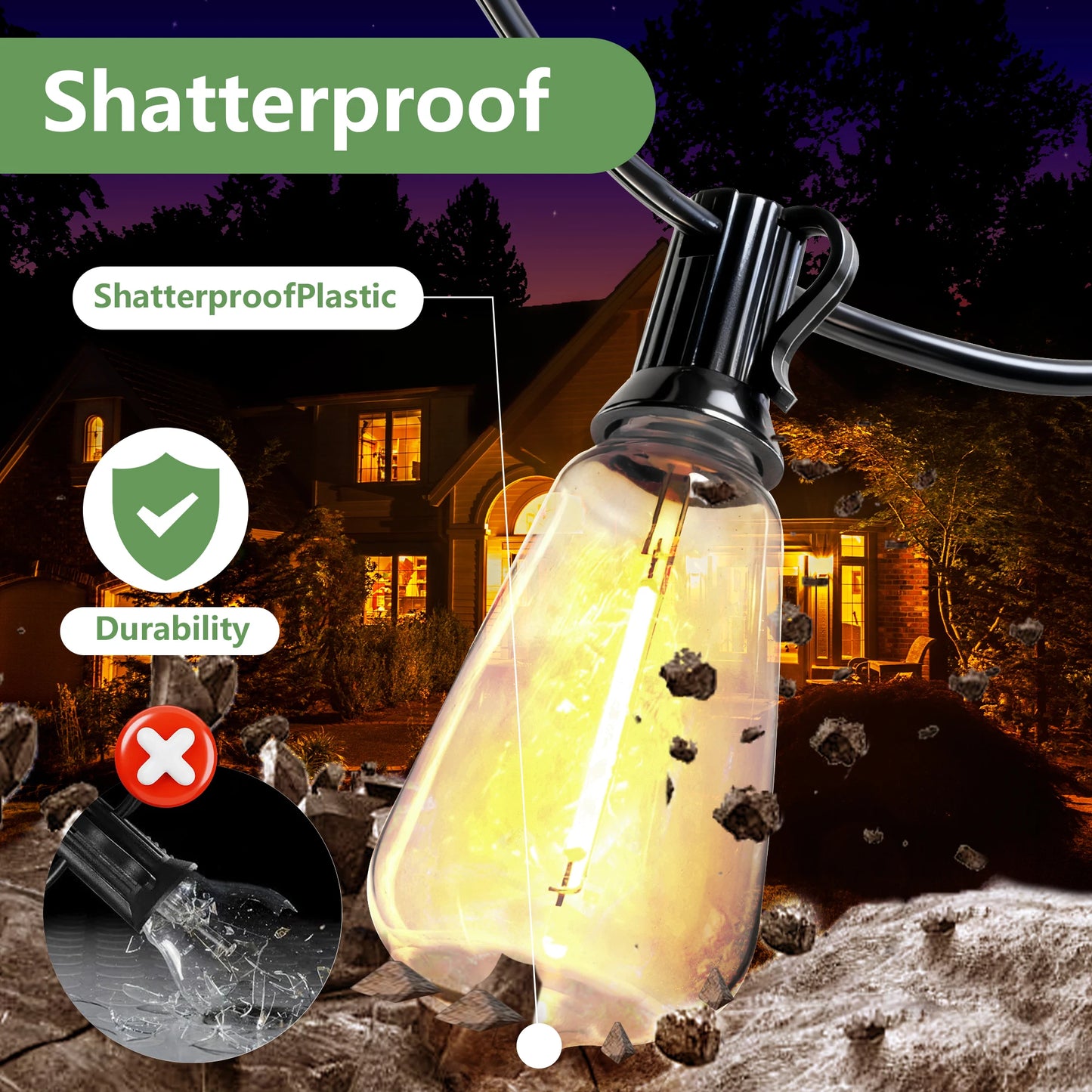 ARLGSITE Solar Outdoor String Lights IP65 Waterproof With Replaceable Bulbs
