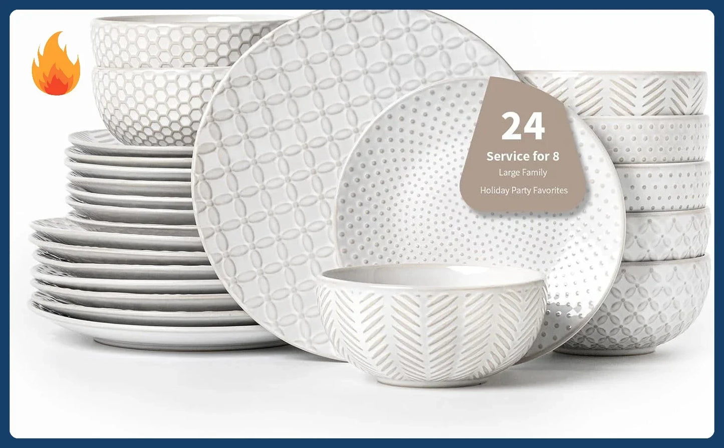24-Piece Stoneware Dinnerware Set for Eight