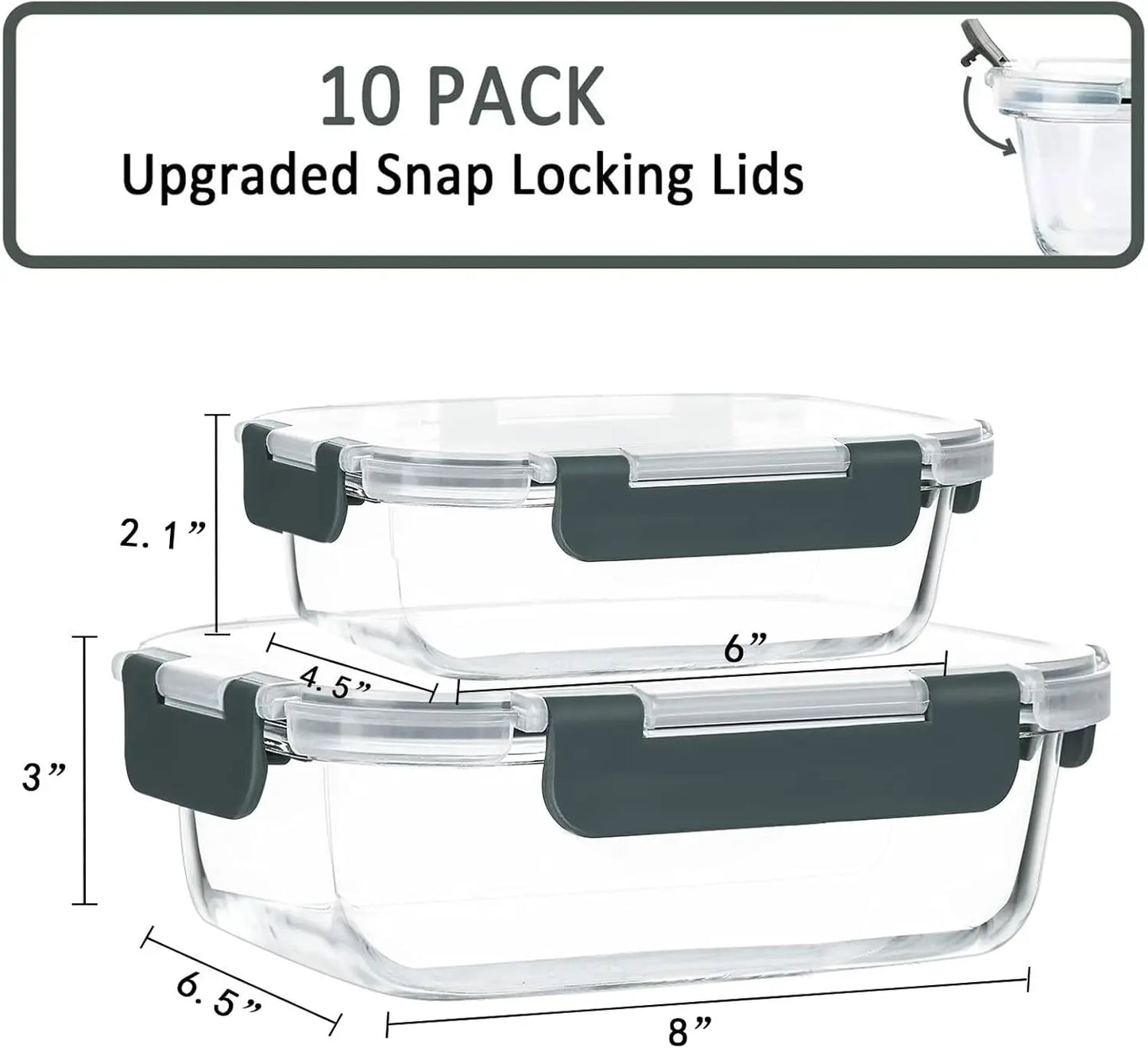 10-Pack Glass Meal Prep Containers With Lids Airtight Storage