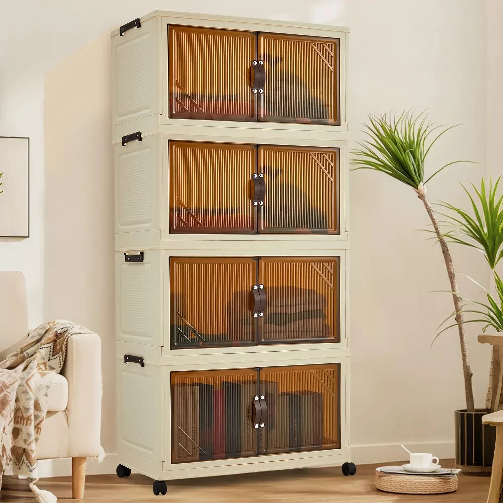 HiMISS 3 4 5 Tier Foldable Storage Cabinet With Wheels