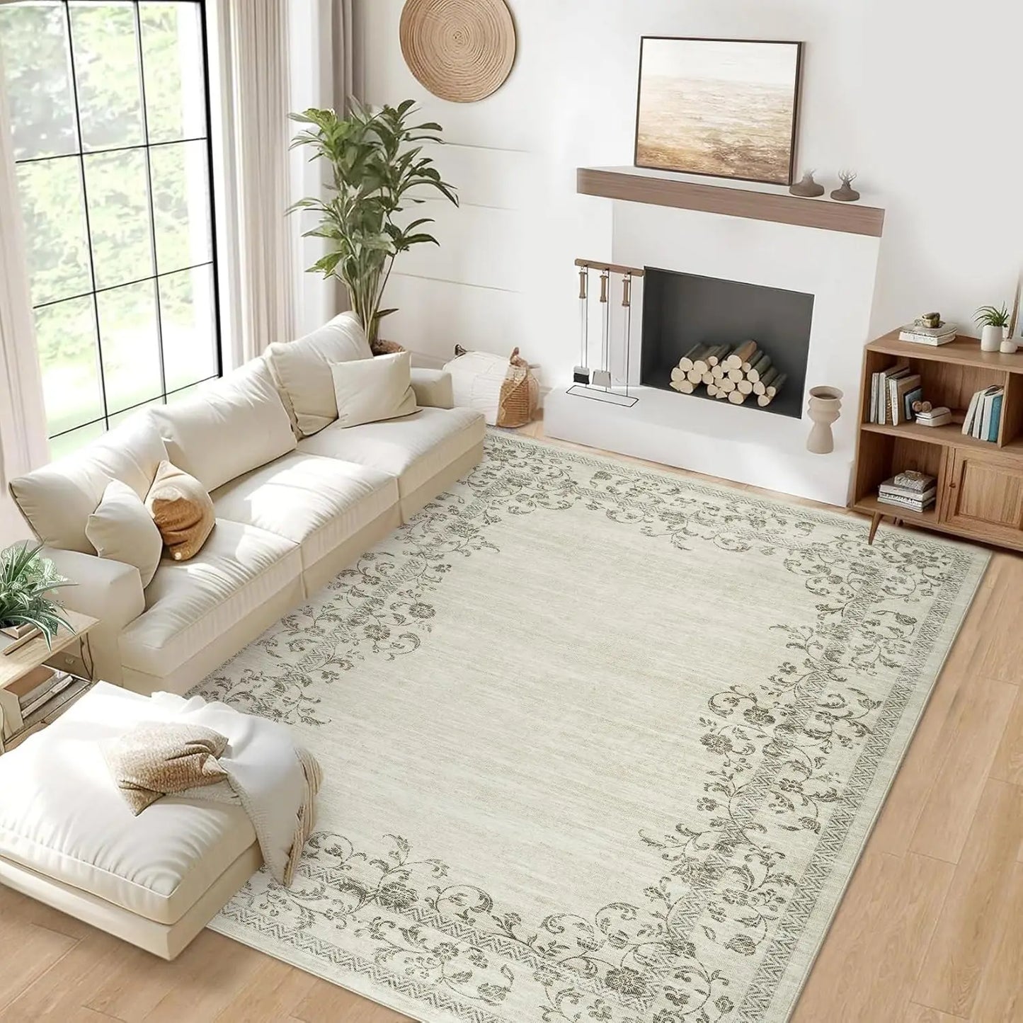 HiMISS Floral Border Washable Area Rug For Living Room And Bedroom