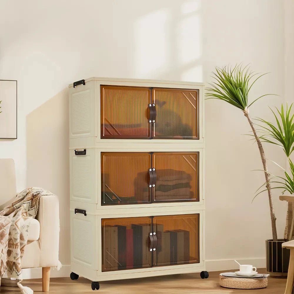 HiMISS 3 4 5 Tier Foldable Storage Cabinet With Wheels