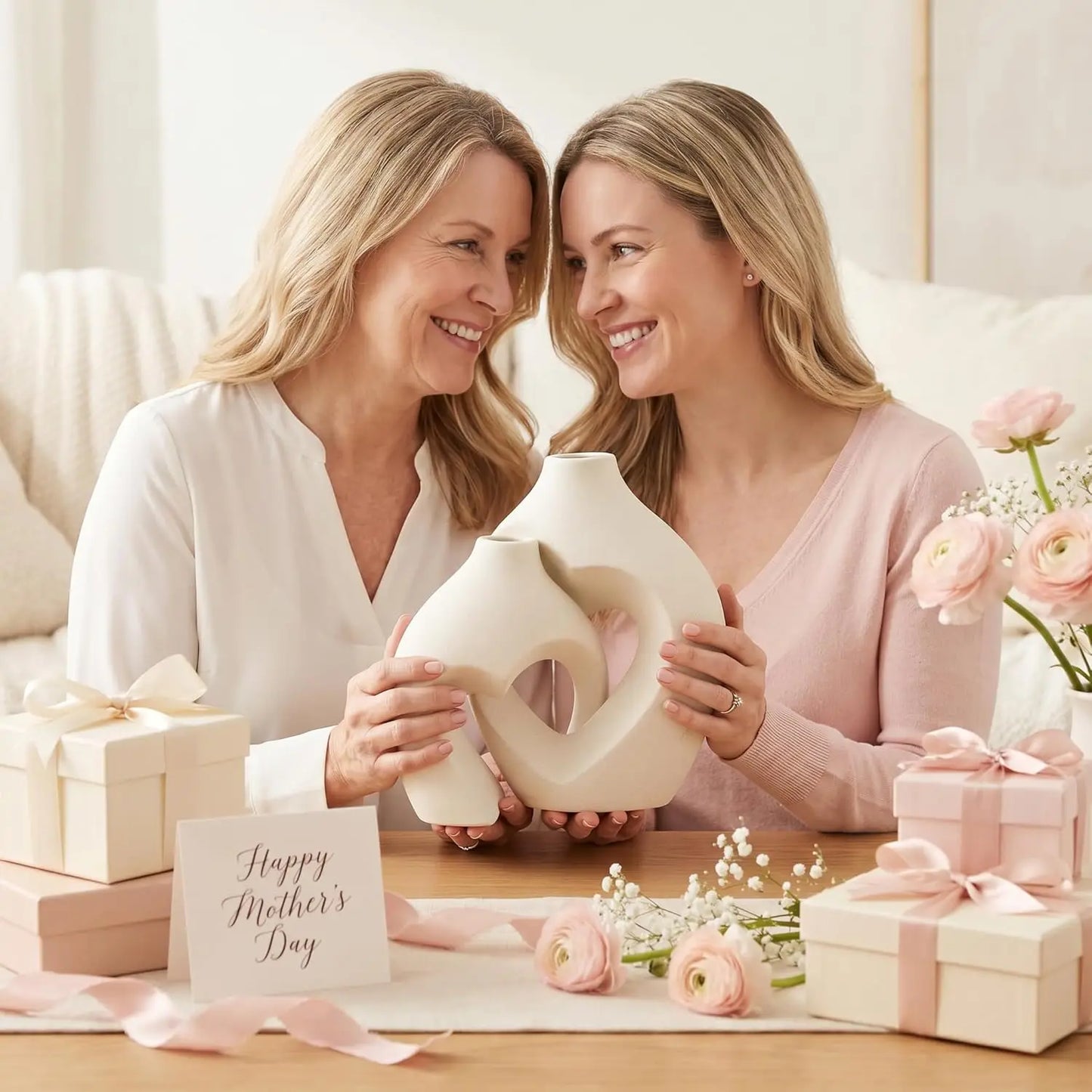 Heart Shaped Ceramic Vases Set of 2 for Home Decor