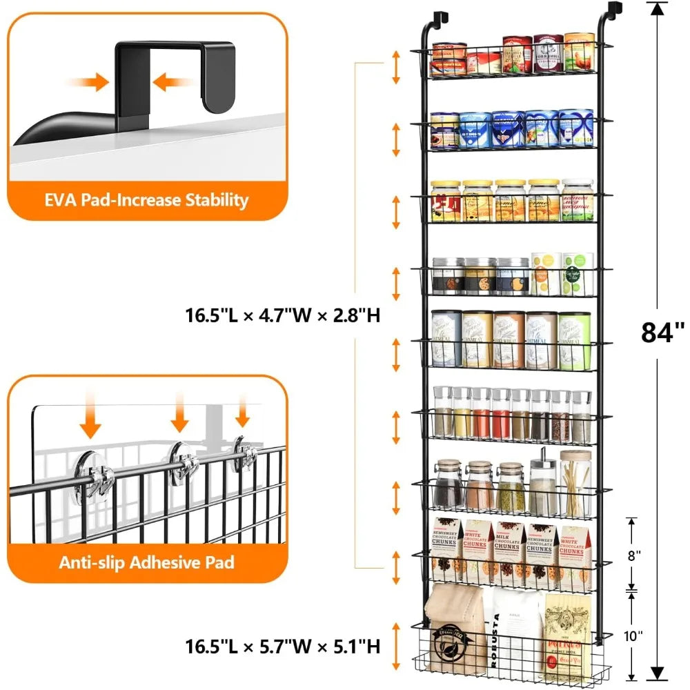 9-Tier Over Door Pantry Organizer Spice Rack Heavy Duty Metal
