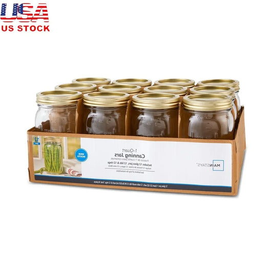 Clear Glass Wide-Mouth Canning Jars With Airtight Lids 12-Count