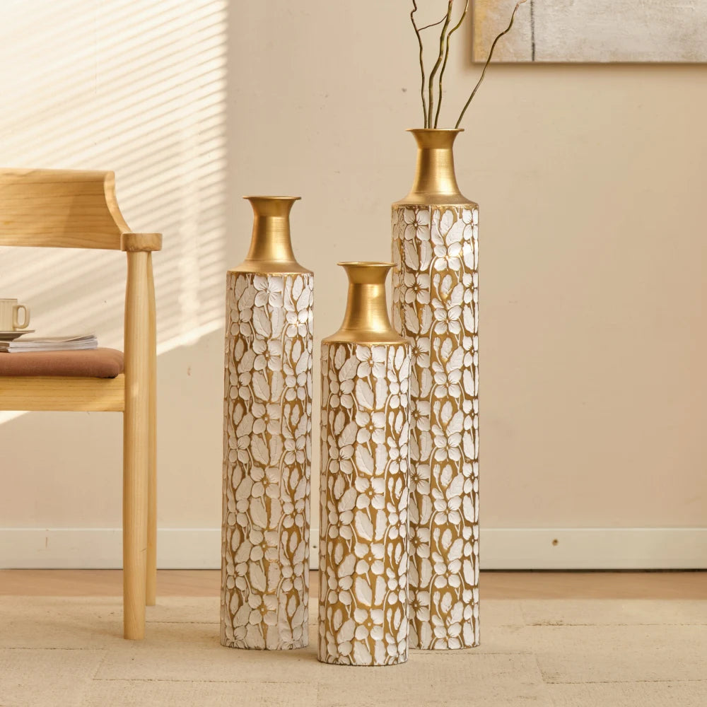 3 Modern Tiered Metal Floor Vases Set for Home Decor