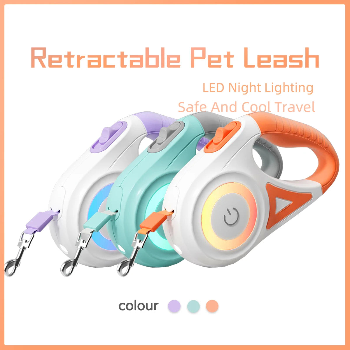 LED Retractable Dog Leash With Light For Dogs And Cats