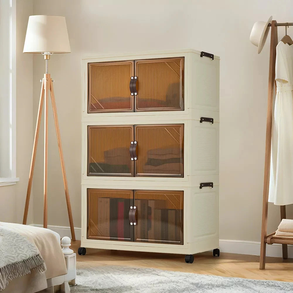 HiMISS 3 4 5 Tier Foldable Storage Cabinet With Wheels