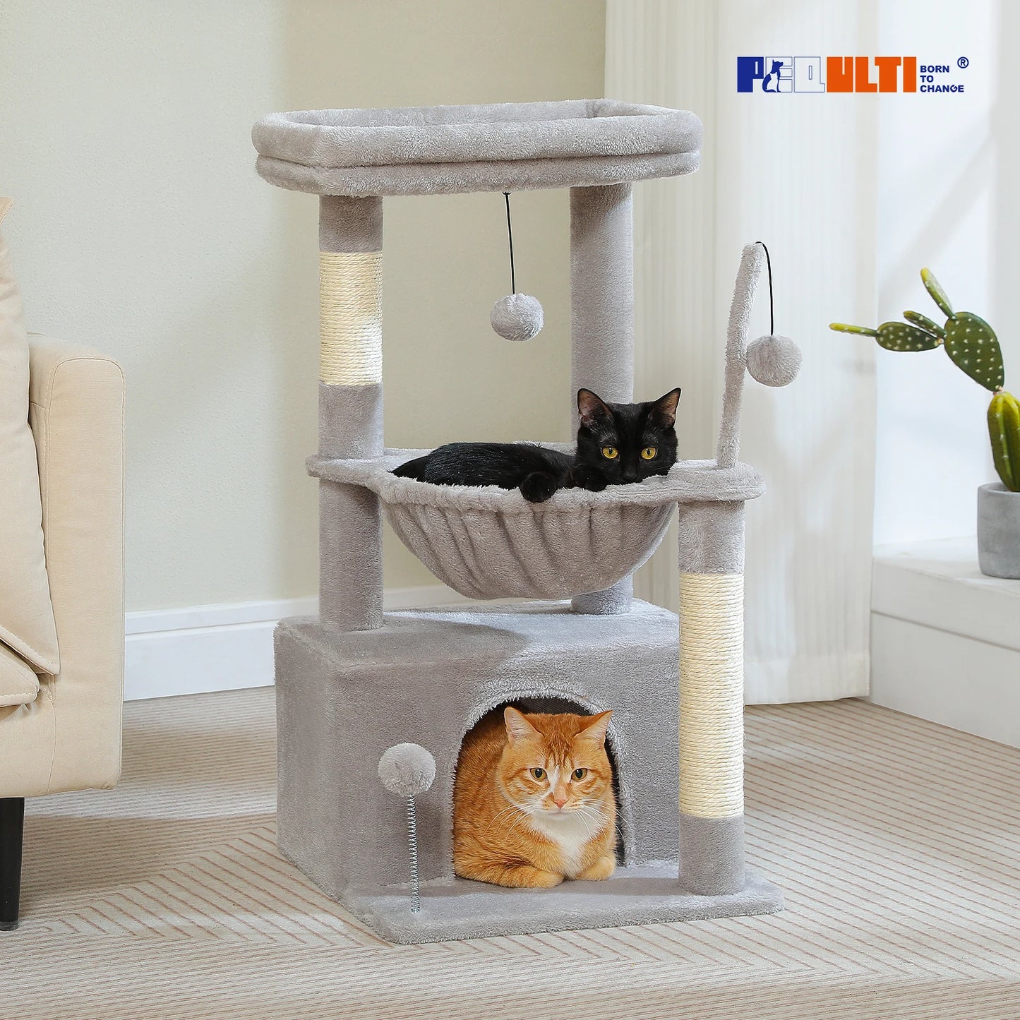 PAWZ Road 4-in-1 Cat Tree With Condo, Sisal Scratching, Hammock