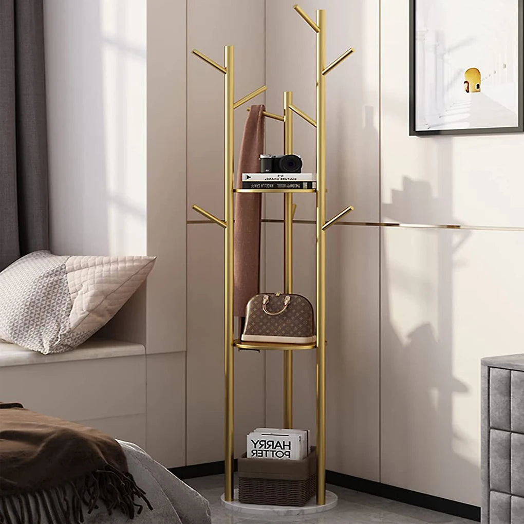 Heavy Duty Marble Coat Rack Stand Gold Metal