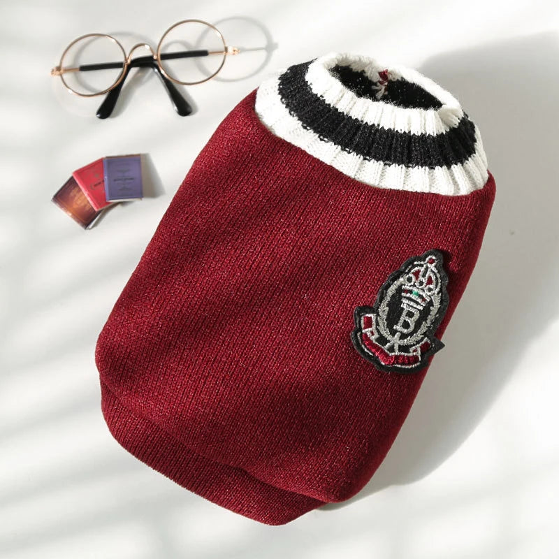 Winter Warm Dog Sweater College Style V Neck Knitwear Dogs