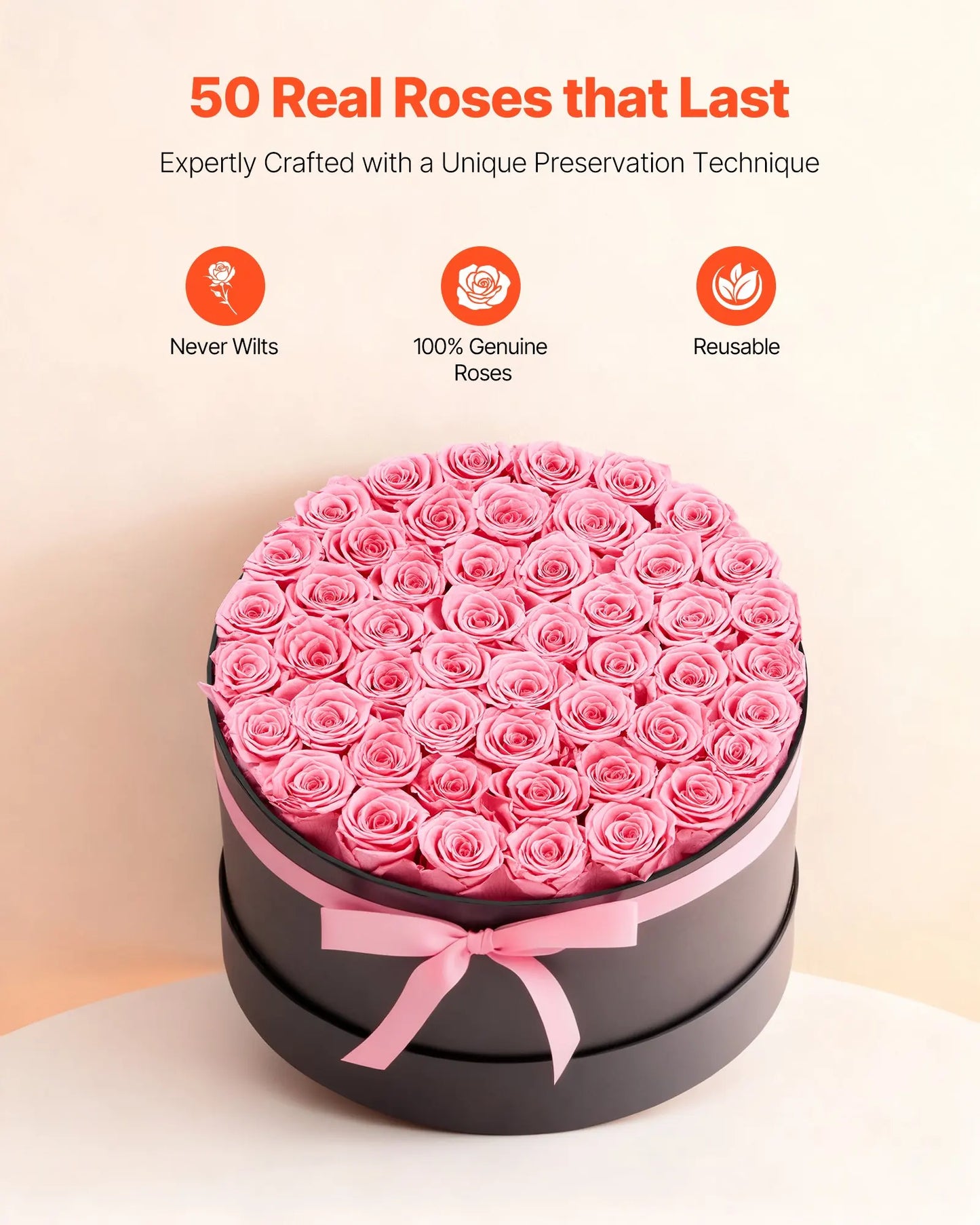 NONECN Forever Flowers 50 Preserved Roses In A Box Bouquet