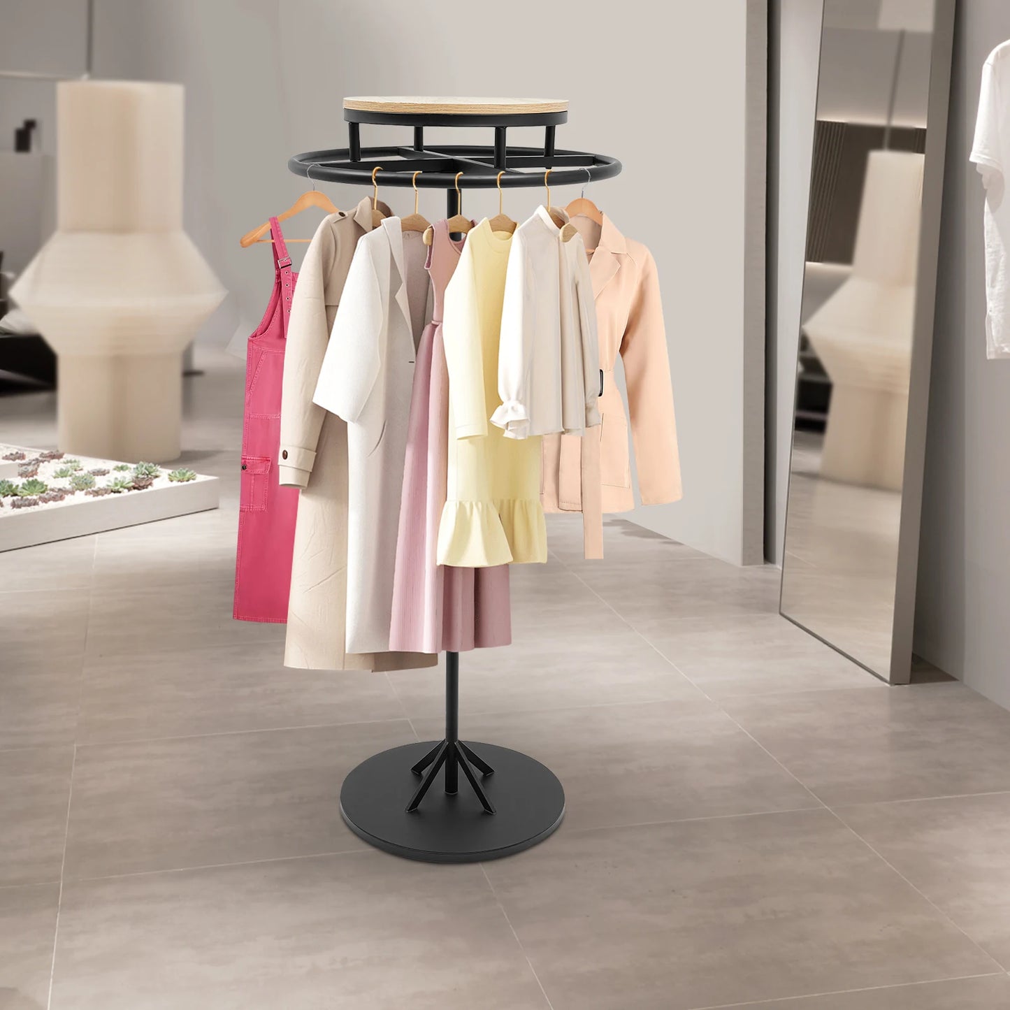 Round Floor Standing Clothing Rack Spiral Garment Display