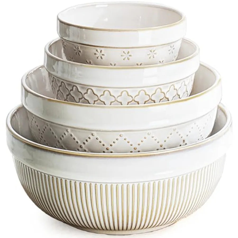 Ceramic Stoneware Nesting Serving Bowls Set Microwave Safe Dishwasher Safe