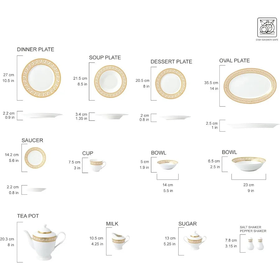 Bone China Dinnerware Set For 8 With Greek Key Pattern