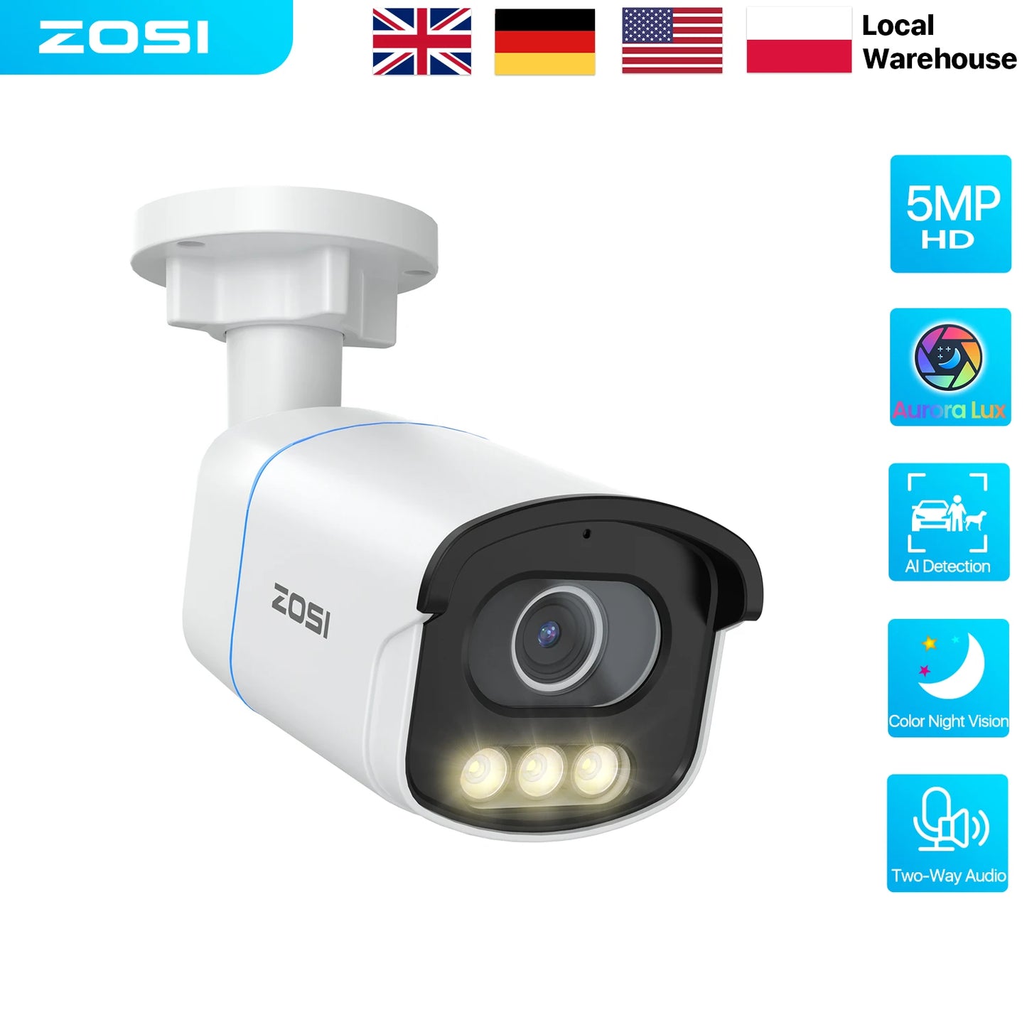 ZOSI C186A 5MP PoE Security IP Camera Outdoor AuroraLux