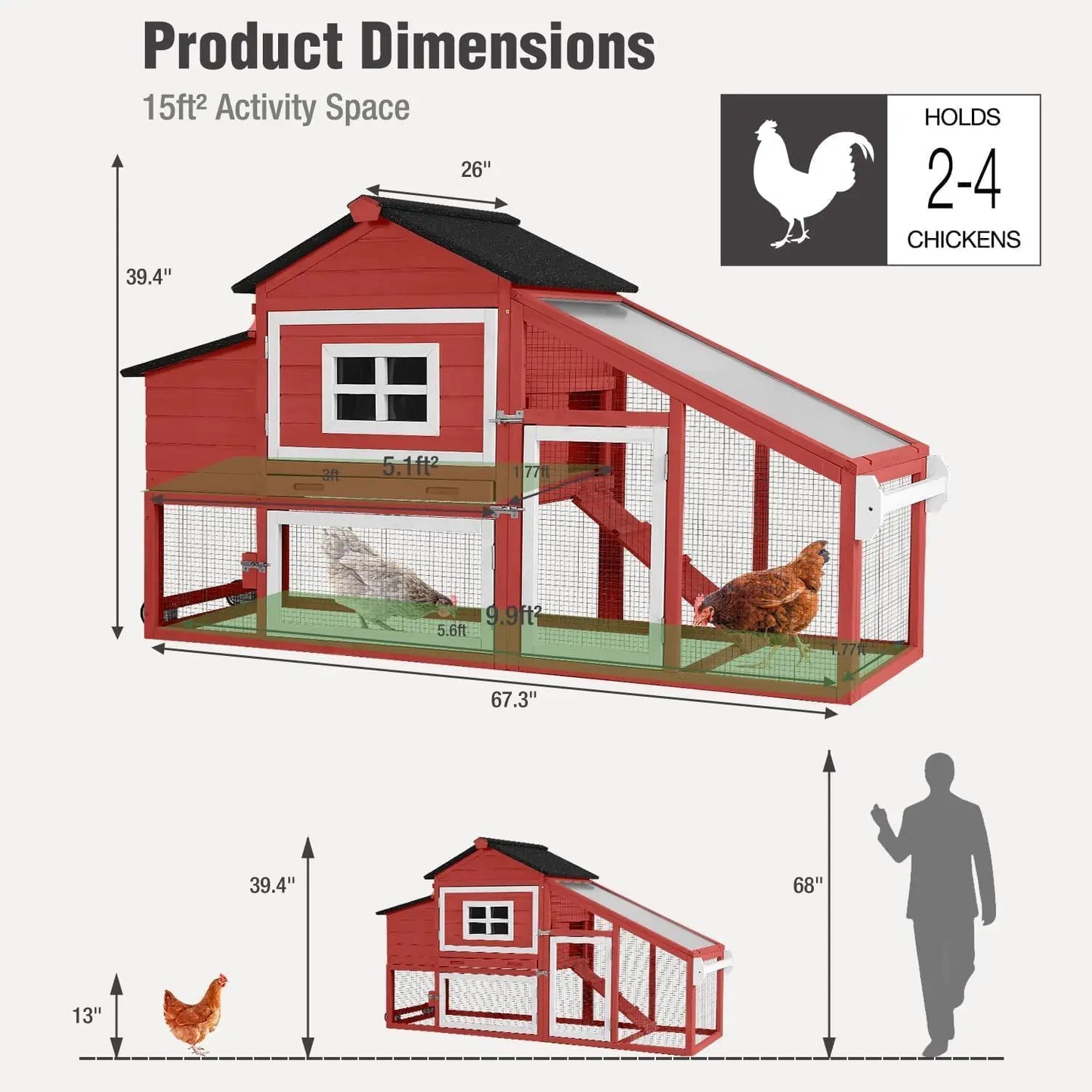 Mobile Outdoor Chicken Coop With Wheels And Nesting Box