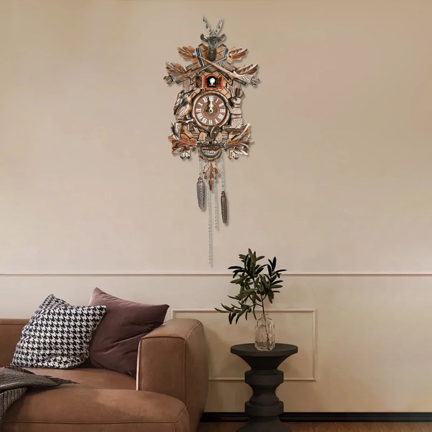 Forest Nordic Style Retro Cuckoo Wall Clock