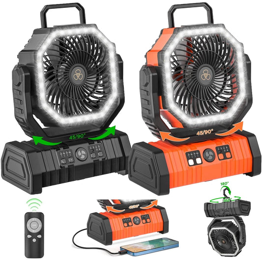 Camping Fan 20000mAh Battery Powered Rechargeable Tent Fan LED Light
