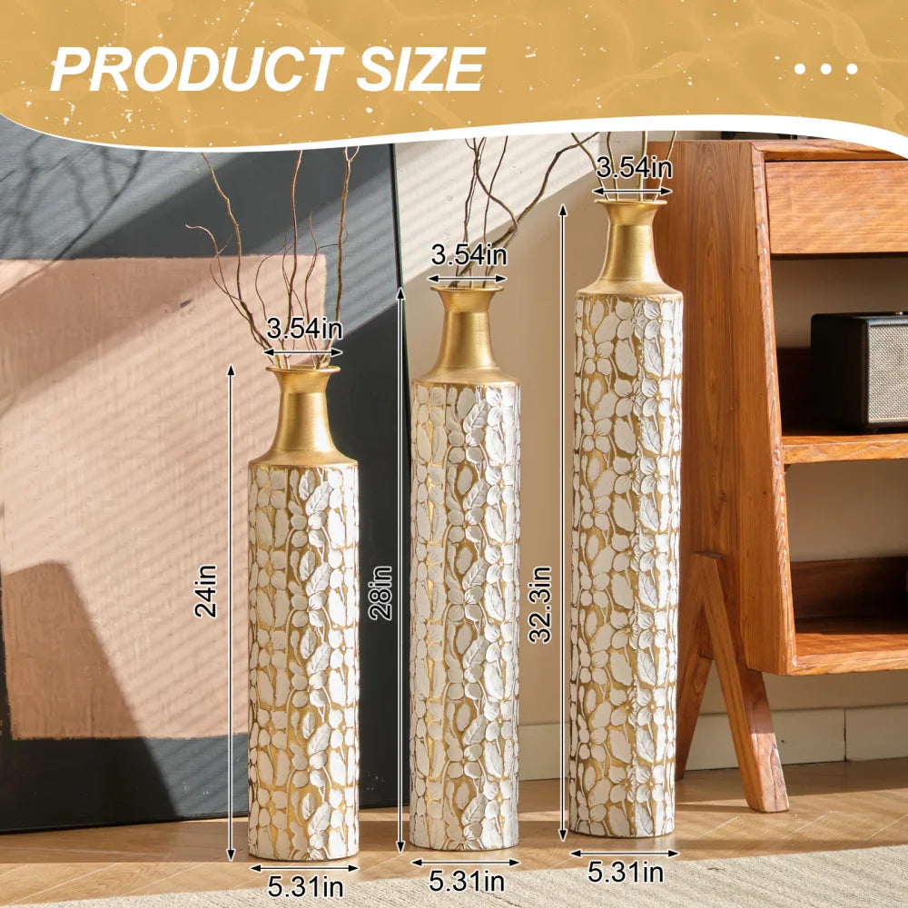 3 Modern Tiered Metal Floor Vases Set for Home Decor