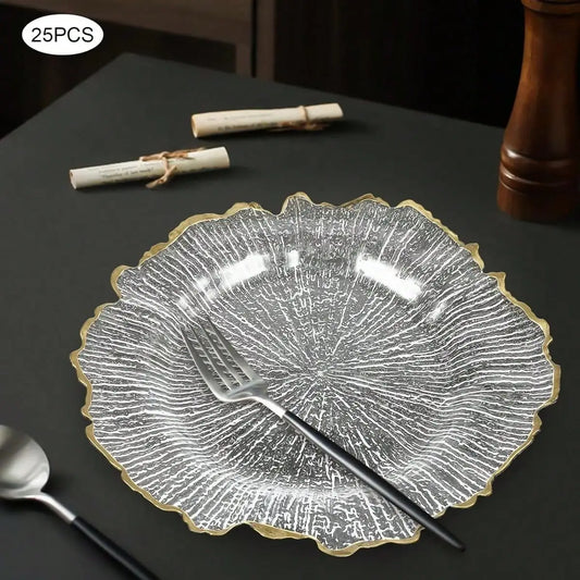 25 Pack Clear Plastic Charger Plates Round Rim With Reef Textured Rim