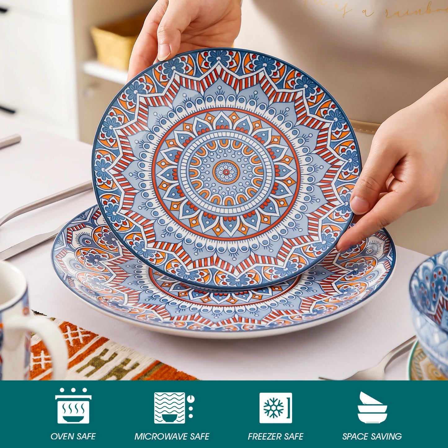 MALACASA Mandala Dinnerware Set Ceramic Porcelain 16 32 48 Pieces