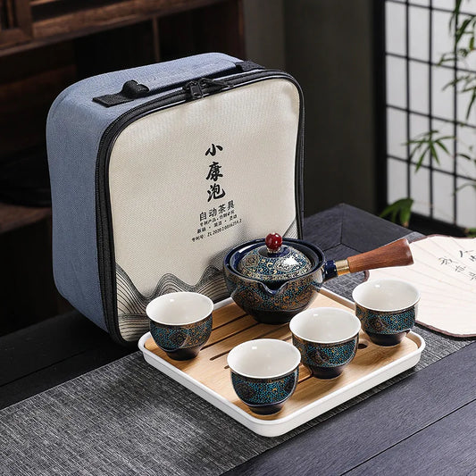 PDQ CN Kung Fu Tea Set Sand Ceramic Pottery Travel Gift