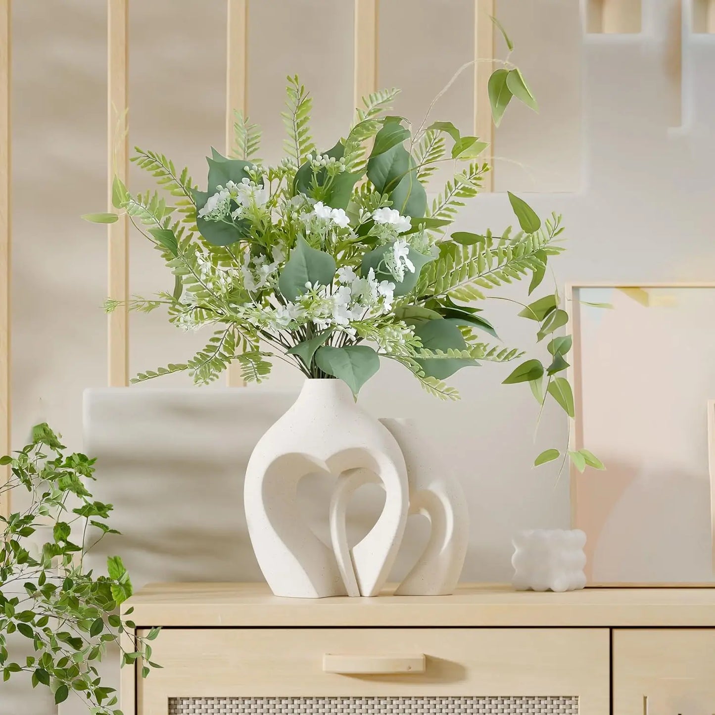 Heart Shaped Ceramic Vases Set of 2 for Home Decor