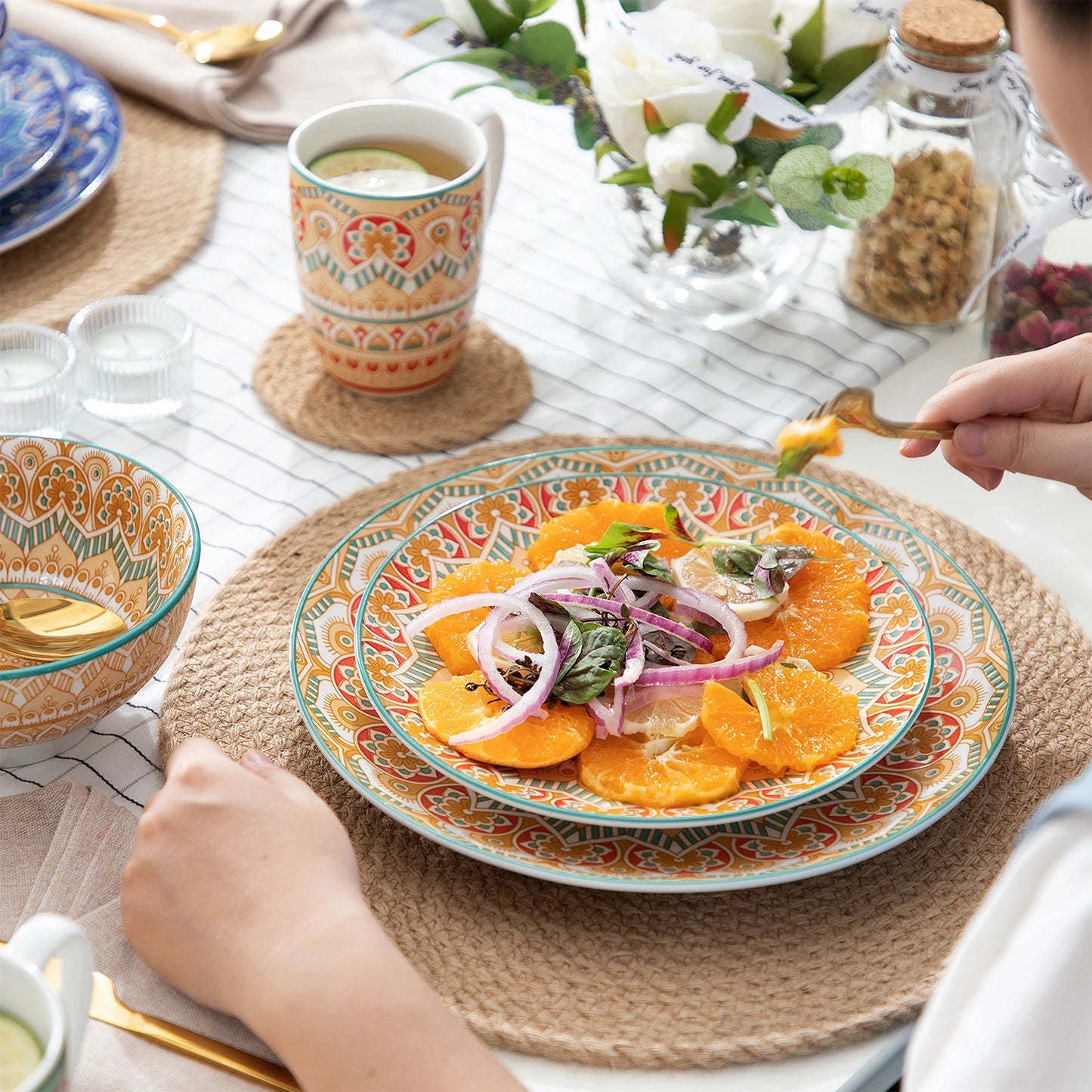 MALACASA Mandala Dinnerware Set Ceramic Porcelain 16 32 48 Pieces