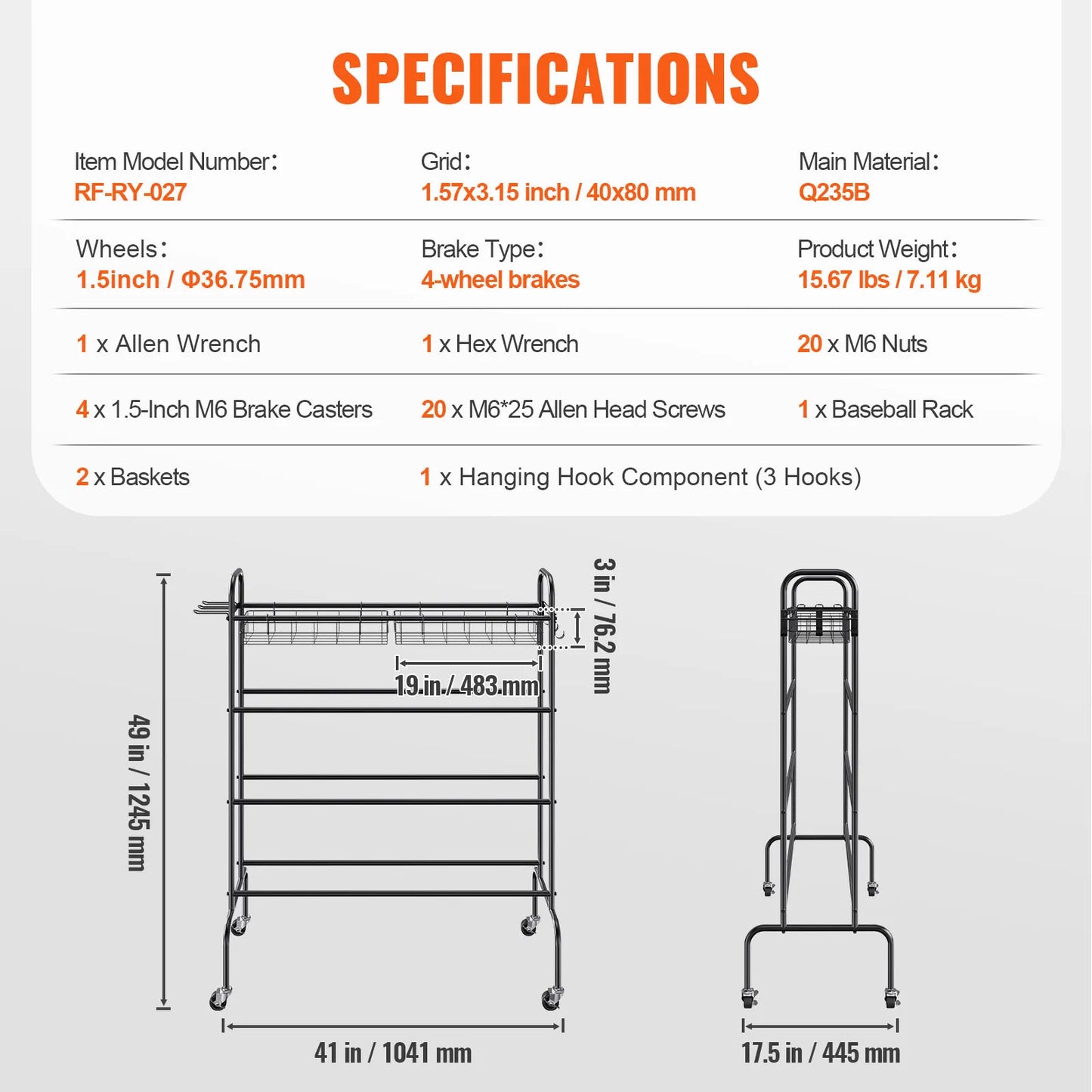 VEVOR Four-Layer Basketball Rack With Wheels Rolling Stand And Organizer