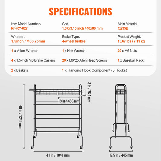 VEVOR Four-Layer Basketball Rack With Wheels Rolling Stand And Organizer