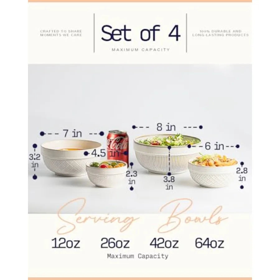 Ceramic Stoneware Nesting Serving Bowls Set Microwave Safe Dishwasher Safe
